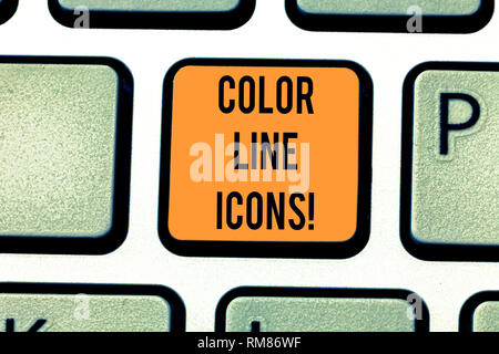 L'écriture de texte Word Couleur Ligne d'icônes. Concept d'affaires pour les chiffres nous aident à aller plus vite dans la voie ou ouvrez l'app touche clavier l'intention de créer des comp Banque D'Images