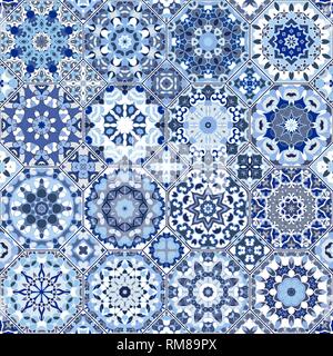 Vector collection de square et les modèles sans couture octogonale dans un style oriental. Un ensemble de tuiles multicolores. Illustration de Vecteur