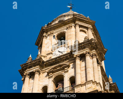 Jusqu'à la tour de l'horloge chez Bell, Basilique Cathédrale, Malaga, Andalousie, Espagne Banque D'Images