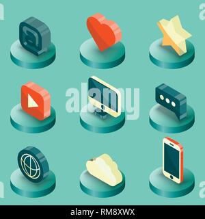 Couleur Media icons set isométrique. Illustration vectorielle, EPS 10 Illustration de Vecteur