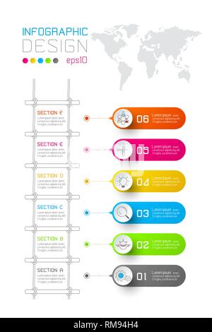 Les étiquettes colorées rectangle forme infographie barre verticale avec escaliers étape. Illustration de Vecteur