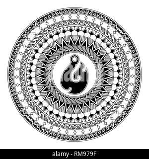 Ornement circulaire polynésien. Tatouage polynésien. Style maori. Abstract hameçon Illustration de Vecteur