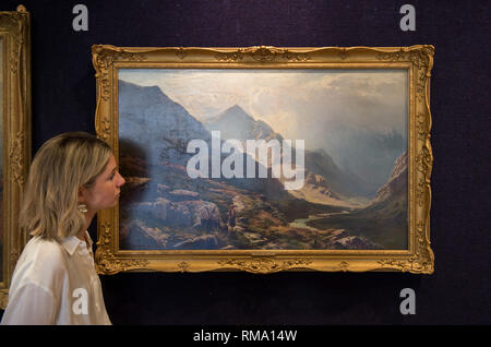 Bonhams, New Bond Street, London, UK. 14 Février, 2019. Le col de montagne par Sidney Richard Percy au salle des ventes Bonhams New Bond Street dans le 19e siècle victorien, européenne et la vente d'art impressionniste aperçu. Il a une estimation de £15 000. Credit : Malcolm Park/Alamy Live News. Banque D'Images