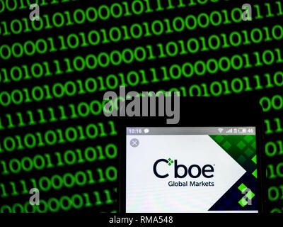 L'Ukraine. Feb 14, 2019. Cboe Global Markets logo de l'entreprise vu affichée sur un téléphone intelligent. Crédit : Igor Golovniov SOPA/Images/ZUMA/Alamy Fil Live News Banque D'Images