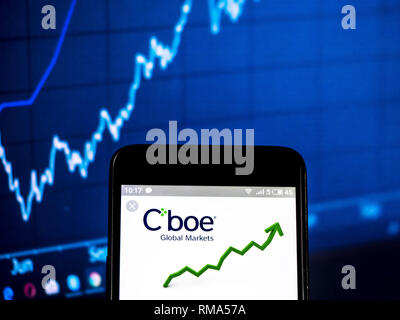 L'Ukraine. Feb 14, 2019. Cboe Global Markets logo de l'entreprise vu affichée sur un téléphone intelligent. Crédit : Igor Golovniov SOPA/Images/ZUMA/Alamy Fil Live News Banque D'Images