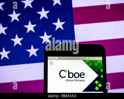 L'Ukraine. Feb 14, 2019. Cboe Global Markets logo de l'entreprise vu affichée sur un téléphone intelligent. Crédit : Igor Golovniov SOPA/Images/ZUMA/Alamy Fil Live News Banque D'Images