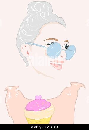 Fashion girl eating cupcake. Concept printemps été Banque D'Images