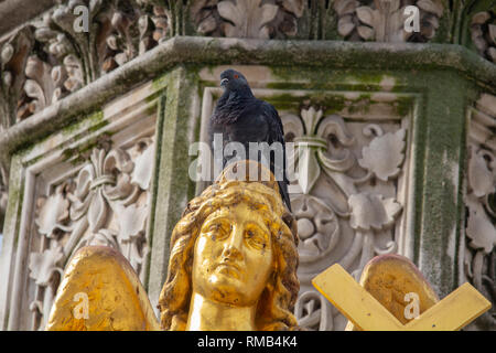 Pigeon isolé sur l'or statue, Zagreb, Croatie Banque D'Images