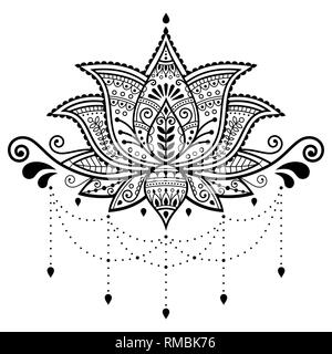 Fleur de Lotus, vecteur conception ornementale indienne, motif tatouage au henné Mehndi - yoga décoration carte de souhaits Illustration de Vecteur