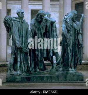 Le sculpteur français, Auguste Rodin (1840-1917), terminée la "Bourgeois de Calais", l'une de ses principales oeuvres, en 1886. Le groupe de sculptures de bronze a été mis en place à Calais en 1895, avec des répliques à Bâle et à Paris, entre autres. Banque D'Images