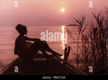 Locations de humeur avec coucher du soleil à Lazise sur le lac de Garde, 1965. Banque D'Images