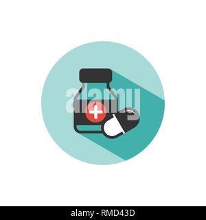 Flacon de médicaments et les pilules l'icône couleur de l'ombre sur un cercle vert. Vector illustration Illustration de Vecteur