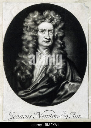 Sir Isaac Newton, (1642-1726/27), portrait imprimé mezzotint d'après Sir Godfrey Kneller, 1702 Banque D'Images