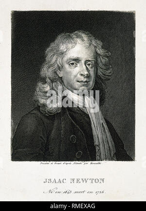 Sir Isaac Newton (1642-1726/27), gravure de portrait par AM Monsaldi après E Seeman, 1726 Banque D'Images