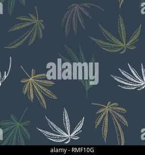 Modèle de vecteur Seamless plante de chanvre sur un fond sombre texture cannabis Illustration de Vecteur