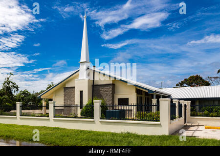 L'île de Tongatapu (Tonga - 4 jan 2014 : l'église Mormon typique. L'Église de Jésus-Christ des Saints des Derniers Jours dans les régions rurales de l'Océanie. Hihifo road, Teekiu vil Banque D'Images