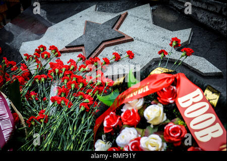 Tambov, Région de Tambov, en Russie. Feb 15, 2019. 15 février 1989 terminé le retrait des troupes soviétiques d'Afghanistan. En 2019, exactement 30 ans après le retrait des troupes soviétiques d'Afghanistan. Dans la photo - fleurs au monument aux soldats-internationalistes qui sont morts en Afghanistan Crédit : Demian Stringer/ZUMA/Alamy Fil Live News Banque D'Images