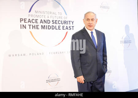 Varsovie, Pologne. 8Th Feb 2019. Le Premier Ministre israélien, Benjamin Netanyahu arrivent pour une réunion ministérielle du sommet pour promouvoir un avenir de paix et de la sécurité au Moyen-Orient le 14 février 2019 à Varsovie, Pologne. Credit : Michal Bielsk Podlaski/Alamy Live News Banque D'Images