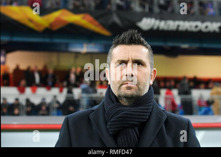 Plzen, République tchèque. Feb 14, 2019. Entraîneur de Dinamo Zagreb NENAD BJELICA en action au cours de la Ligue Europa tour de jambe premier 32 match de football à Plzen, République tchèque, Jeudi, Février 14, 2019. Photo : CTK Miroslav Chaloupka/Photo/Alamy Live News Banque D'Images