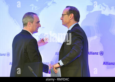 Munich, Allemagne. Feb 15, 2019. De : Oliver Baete (Président de la gestion d'Allianz SE), Giulio TERZARIOL (chef de la direction financière, la Direction des finances et contrôle), Allianz SE, Bilan conférence de presse le 15.02.2019. Utilisation dans le monde entier | Credit : dpa/Alamy Live News Banque D'Images