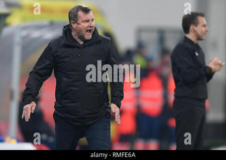 Plzen, République tchèque. Feb 14, 2019. Entraîneur de Viktoria Plzen PAVEL VRBA en action au cours de la Ligue Europa tour de jambe premier 32 match de football à Plzen, République tchèque, Jeudi, Février 14, 2019. Credit : Ondrej Deml/CTK Photo/Alamy Live News Banque D'Images