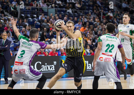 Madrid, Espagne. Feb 14, 2019. Tim Abromaitis pendant l'Iberostar Tenerife victoire sur l'Unicaja Málaga (88 - 78) en Copa del Rey 2019 (jeu) quart célébré à Madrid (Espagne) à Wizink Centre. Le 14 février 2019. Credit : Juan Carlos García Mate/Pacific Press/Alamy Live News Banque D'Images