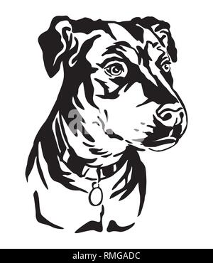 Contour décoratif portrait de chien bâtard à la recherche de profil, vector illustration en couleur noir isolé sur fond blanc. Pour l'Image et conception t Illustration de Vecteur