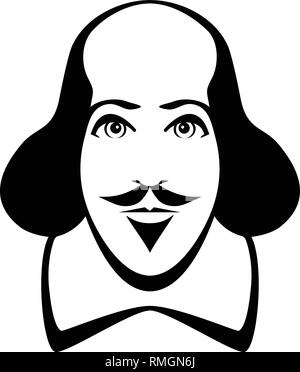 William Shakespeare caricature dans le style comique. Illustration de Vecteur