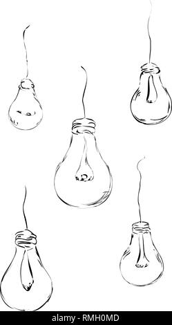 Ampoules dessiné dans un style minimaliste dans la forme de fils pour l'arrière-plan, de l'intérieur, de design, de publicité, d'idées, d'icônes. Illustration de Vecteur