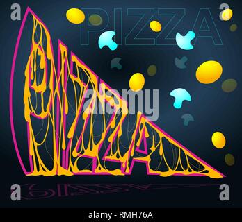Lettres contour pizza au fromage fondu de couleurs tendance 2019 Illustration de Vecteur