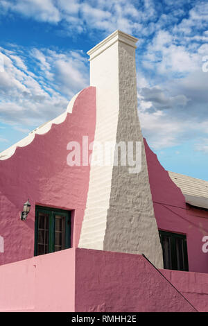 Détail d'un rose pastel une ancienne maison des Bermudes Banque D'Images