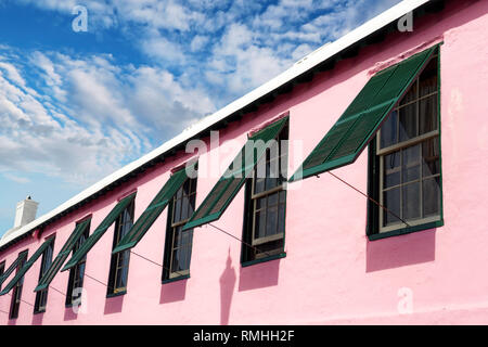 Détail d'un rose pastel une ancienne maison des Bermudes Banque D'Images