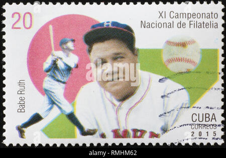 Portrait de Babe Ruth sur timbre cubain Banque D'Images