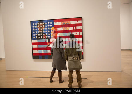 « Le drapeau brûle », artiste Faith Ringgold, peinture à l'huile sur toile ; fait partie de l'exposition du Brooklyn Museum 2019, « Soul of a Nation : Art in the Age of Black Power » Banque D'Images