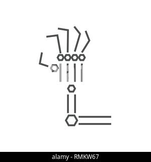 L'icône de la ligne du bras robotique sur fond blanc. La main mécanique. Robot manipulateur industriel. La technologie industrielle moderne. IoT, Internet des Objets, AI Illustration de Vecteur