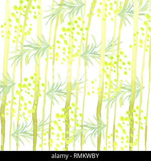 Modèle Abstrait de l'aquarelle Arbres, feuilles et fleurs isolé sur fond blanc Banque D'Images