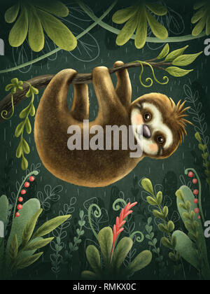 Illustration avec un mignon sloth Banque D'Images