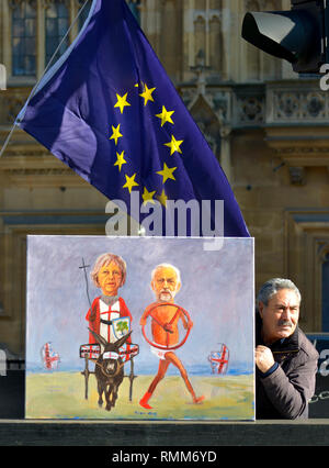 Kaya Mar - caricaturiste politique turc - avec sa nouvelle peinture Brexit de PM Theresa Mai et Jeremy Corbyn. 14 févr. 2019 Banque D'Images