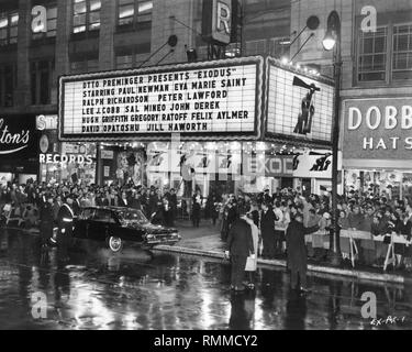 EXODUS 1960 Premiere de New York le 15 décembre 1960 Théâtre Cinéma Cinema en vedette Paul Newman, Eva Marie Saint, Ralph Richardson, Peter Lawford Sal Mineo réalisé par Otto Preminger scénario de Dalton Trumbo roman de Leon Uris Saul Bass afficher art ( publié par United Artists ) Banque D'Images