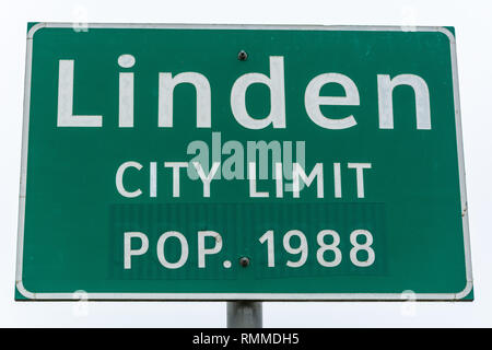 Linden limite ville signe de route sur l'entrée de Linden, TX. Banque D'Images