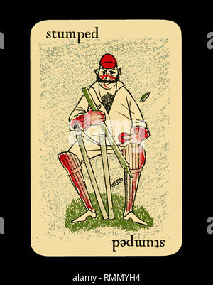 "Carte simple TUMPED' à partir d'une carte de jeu de cricket vintage par COUINENT Smith & Hallam Ltd de Londres. Isolé sur fond noir Banque D'Images