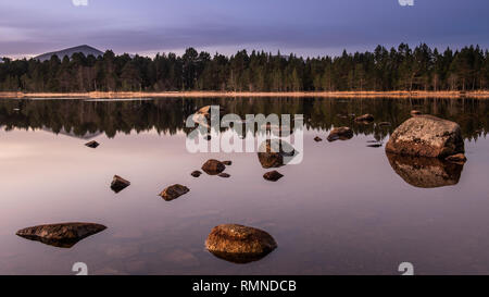 La première lumière sur le Loch Morlich dans le parc national de Cairngorm dans les Highlands écossais Banque D'Images