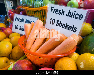 Détail d'un jus de fruits échoppe de marché dans la vieille ville de Jérusalem, Israël Banque D'Images