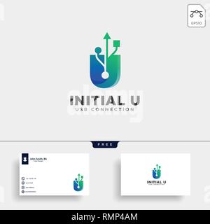 Lettre U USB creative communication connexion modèle logo icône illustration vectorielle élément isolé - vector Illustration de Vecteur