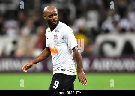 São Paulo, Brésil, 14 février 2019 - CORINTHIENS-RACING(ARG) - Vagner Love des Corinthiens - Match entre les Corinthiens vs Racing (ARG), valable pour la première étape de la première phase de la Copa Sul Americana, qui a eu lieu à l'Arena Corinthians de São Paulo, dans la nuit de jeudi 14. (Photo : Eduardo Carmim / Photo Premium) Credit : Eduardo Carmim/Alamy Live News Banque D'Images