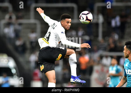 São Paulo, Brésil, 14 février 2019 - CORINTHIENS-RACING(ARG) - Gustavo des Corinthiens - Match entre les Corinthiens vs Racing (ARG), valable pour la première étape de la première phase de la Copa Sul Americana, qui a eu lieu à l'Arena Corinthians de São Paulo, dans la nuit de jeudi 14. (Photo : Eduardo Carmim / Photo Premium) Credit : Eduardo Carmim/Alamy Live News Banque D'Images