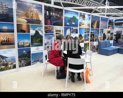 Londres, Royaume-Uni. 16 février 2019. La croisière Londres Show ouvre à Kensington Olympia, Londres, UK Crédit : Nastia M/Alamy Live News Banque D'Images