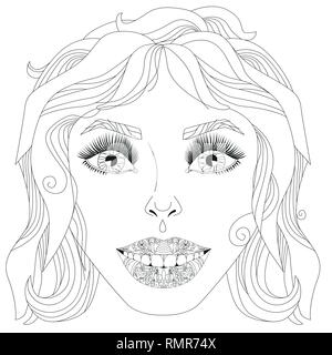 Doodle visage de filles. Portrait de femmes adultes pour livre à colorier. Vector illustration. Illustration de Vecteur