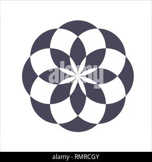 Modèle circulaire élégant monochrome en noir et blanc. Ornement mathématique circulaire. Un vecteur modèle circulaire de la traversé des cercles. Mandala. Illustration de Vecteur