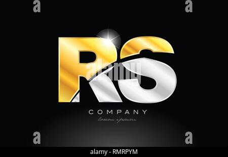 Combinaison lettre rs r s logo alphabet icône concevoir avec de l'or métal gris argent sur fond noir convient pour une société ou entreprise Illustration de Vecteur